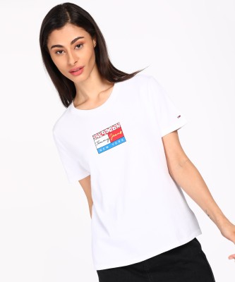 TOMMY HILFIGER Solid Women Round Neck White T-Shirt