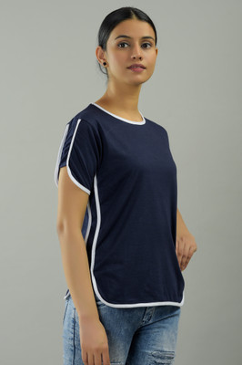 BASE 41 Casual Solid Women Blue Top