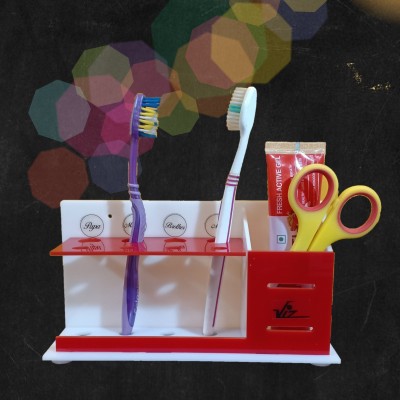 Viz Creation Acrylic Toothbrush / Tongue Cleaner / Toothpaste Holder with Wall Mounted & Counter top Design Unique idea Separate Brush with Name Family Member (Papa-Mummy- Brother-Me) Acrylic Toothbrush Holder(White, Red, Wall Mount)