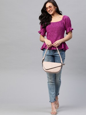 HERE&NOW Casual Printed Women Purple Top