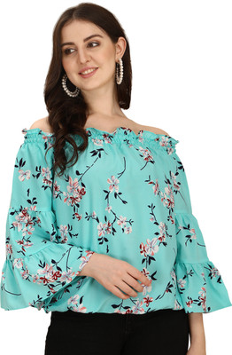 Oomph! Party Printed Women Blue Top