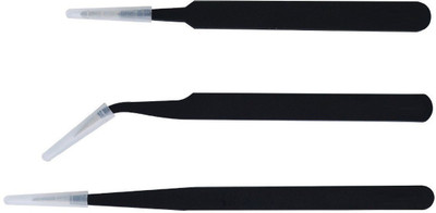 PagKis Set of 3 ESD safe tweezers for electronics repair - Slim Tip Pointed, Round Blunt and Curved Pointed Tip
