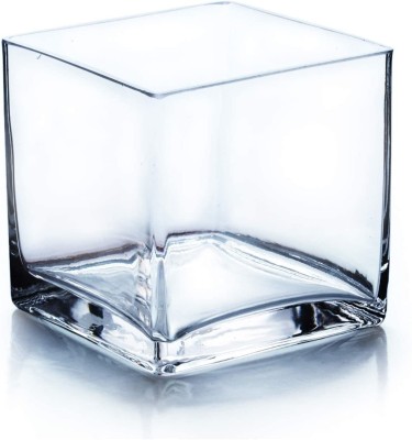 BILAL ANSARI clear shiny crystal cube shape glass vase for home decor centerpieces and it is used for multipurpose like wedding, birthday party, flower vase Glass Vase(4 inch, Clear)