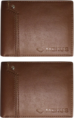MEXUS Men Casual Tan Artificial Leather Wallet(3 Card Slots, Pack of 2)