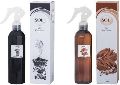 Sol Sandal, Oudh Car Freshener Spray Black Oud & Sandal Air Freshener - Pack Of 2 (2 X 250ml)(2 x 250 ml)