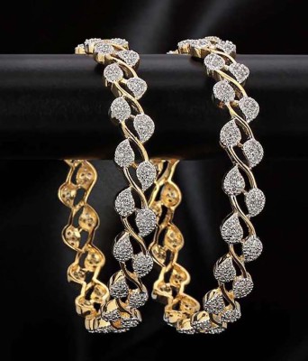 Ruhani Alloy Cubic Zirconia, Diamond, Crystal Gold-plated, Silver Bangle Set