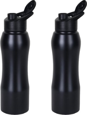 Prosila Stainless steel bottle Leak Proof Water Curvy Sipper Fridge Bottles 750 ml Bottle(Pack of 2, Black, Steel)