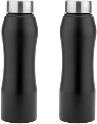 Prosila Stainless steel bottle Leak Proof Water Curvy Plain Cap Fridge Bottles 750 ml Bottle(Pack of 2, Black, Steel)