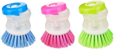 Style Freak Washbasin Plastic Cleaning Brush with Liquid Soap Dispenser Plastic Wet and Dry Brush(Multicolor, 3 Units)