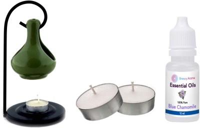 JAAMSO ROYALS Ceramic & metal Light Green Candle Diffuser With 10 ML Chamomile Aroma Oil & 2 Candle (8 H x 4 W Inch ) Ceramic 1 - Cup Candle Holder Set(Multicolor, Pack of 1)