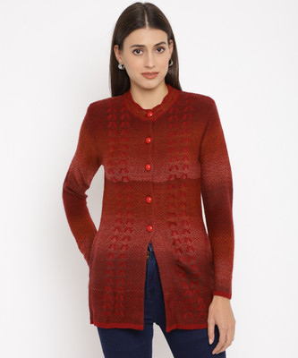 TAB91 Women Button Self Design Cardigan