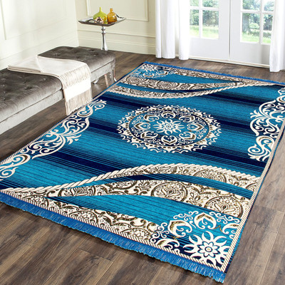 Linen Basics Blue Chenille Runner(5 ft,  X 7 ft, Rectangle)