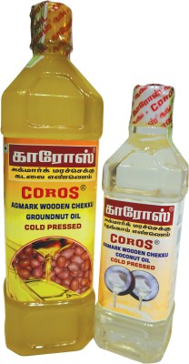 Coros oil Groundnut Oil 1L Combo with 500ml Coconut Oil Plastic Bottle(2 x 0.75 L)