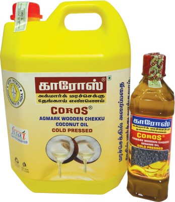 Coros oil Cold Pressed Combo of Coconut Oil 5L with Sesame Oil 500ml Coconut Oil Plastic Bottle(2 x 2500 ml)