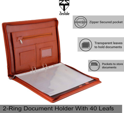 ZesTale Professional leatherette 2-Ring Document File Folder/ Certificate Holder(With 40 Leafs)(Set Of 1, Tan)