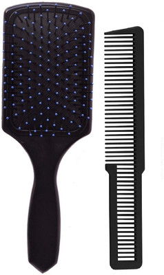 E-DUNIA Air Cushioned Square Paddle Brush with Flat Top Comb Combo Kit [Pack O f 2]