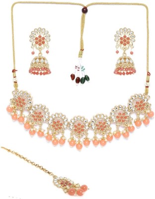 Oomph Metal, Brass, Stone, Crystal, Zinc, Alloy Pink, Gold, White Jewellery Set(Pack of 1)