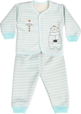 Hapynes Kids Nightwear Baby Boys & Baby Girls Striped Polyester Blend(Blue Pack of 1)