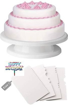 SHREE SADGURU CREATION Combo of Cake Decorating Items Revolving Turntable and 4 Icing Scraper- Multicolor Kitchen Tool Set(Multicolor, Baking Tools)
