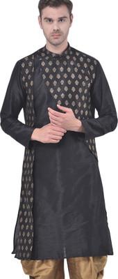 DEYANN Men Printed Straight Kurta(Black)