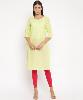 Aurelia Women Self Design Straight Kurta(Yellow)