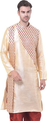 DEYANN Men Printed Straight Kurta(Gold)