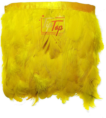 Tiptop Decoration Natural Dyed Feathers Lace (2-4 Inch) Canary yellow Lace Reel(Pack of 1)