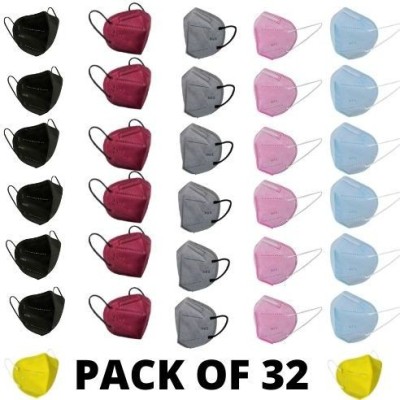 kehklo N95 mask ( Pack of 32) Black , Maroon , Blue ,Grey , Pink , Yellow Meltblown HIgh Quality washable Anti pollution n95 mask for men and women N95MIX32 Washable, Reusable(Black, Blue, Grey, Maroon, Pink, Yellow, Free Size, Pack of 32)