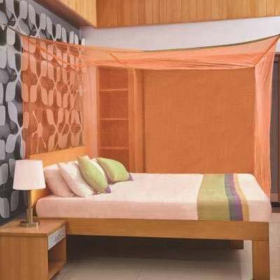 Iblay Cotton Adults Washable Peach Rectangular HDPE Mesh Mosquito Net for Single Bed/Double Bed, 4x6.5 Insect Protection Repellent, Perfect for Indoors and Outdoors Mosquito Net(Peach, Bed Box)