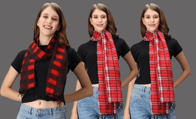 Fit N Fame Checkered Women Muffler(Pack of 3)