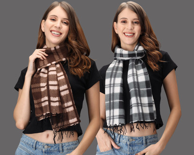 Fit N Fame Checkered Women Muffler(Pack of 2)
