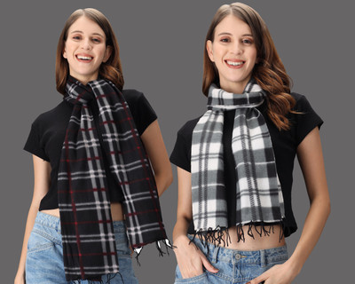 Fit N Fame Checkered Women Muffler(Pack of 2)