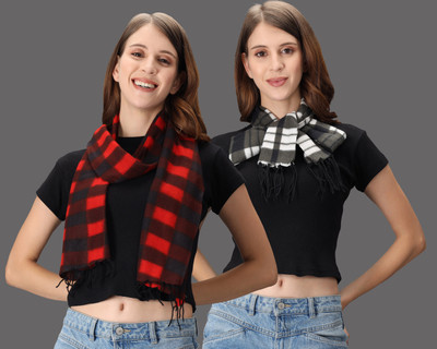 Fit N Fame Checkered Women Muffler(Pack of 2)