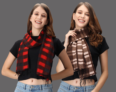 Trendy World Checkered Women Muffler(Pack of 2)