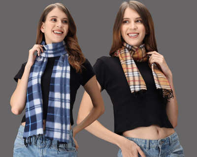 Fit N Fame Checkered Women Muffler(Pack of 2)