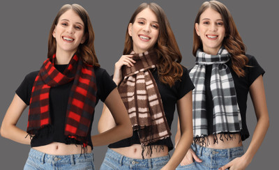 Fit N Fame Checkered Women Muffler(Pack of 3)