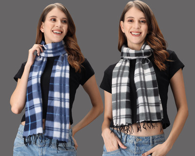 Fit N Fame Checkered Women Muffler(Pack of 2)