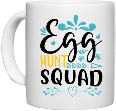 UDNAG White Ceramic Coffee / Tea 'Easter | EGG HUNT squad 2' Perfect for Gifting [330ml] Ceramic Coffee Mug(330 ml)