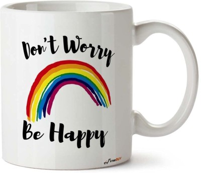 FirseBUY Don’t Worry Be Happy Inspiring Printed Ceramic Coffee / Tea Cup, White 11 Oz Ceramic Coffee Mug(325 ml)