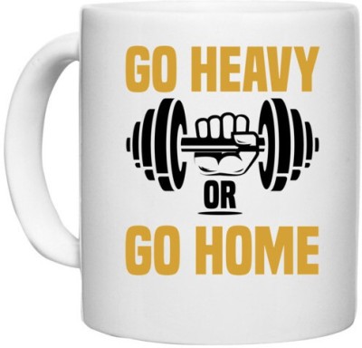 UDNAG White Ceramic Coffee / Tea 'Gym | Go heavy' Perfect for Gifting [330ml] Ceramic Coffee Mug(330 ml)