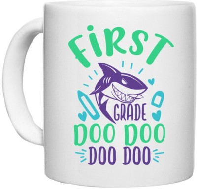 UDNAG White Ceramic Coffee / Tea 'Shark | 1st grade doo doo' Perfect for Gifting [330ml] Ceramic Coffee Mug(330 ml)