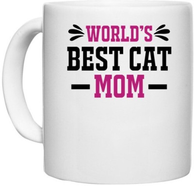 UDNAG White Ceramic Coffee / Tea 'Mom | WORLD'S BEST CAT MOM' Perfect for Gifting [330ml] Ceramic Coffee Mug(330 ml)