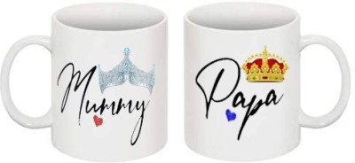 AYAANSH FASHION King Papa And Queen Mummy Printed Combo White Tea Ideal and Sweet Gift and Return Gift Choice for Father And Mother Dad And Mom Mumma And Daddy Ceramic Coffee (350 ml) Ceramic Coffee (330 ml, Pack of 2) Ceramic Coffee Mug(330 ml, Pack of 2)