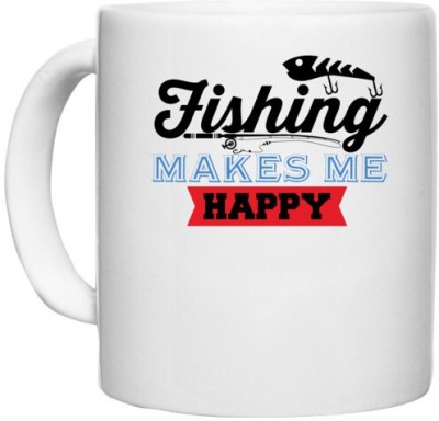 UDNAG White Ceramic Coffee / Tea 'Fishing | Fishing Make me Happy' Perfect for Gifting [330ml] Ceramic Coffee Mug(330 ml)