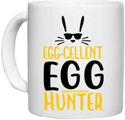 UDNAG White Ceramic Coffee / Tea 'Easter | egg cellent egg hunter' Perfect for Gifting [330ml] Ceramic Coffee Mug(330 ml)