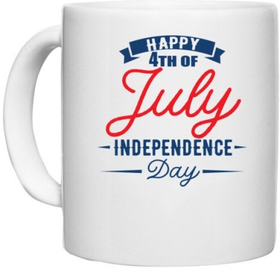 UDNAG White Ceramic Coffee / Tea '4th july' Perfect for Gifting [330ml] Ceramic Coffee Mug(330 ml)