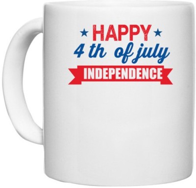 UDNAG White Ceramic Coffee / Tea 'American Independance Day | 4th of july independence' Perfect for Gifting [330ml] Ceramic Coffee Mug(330 ml)