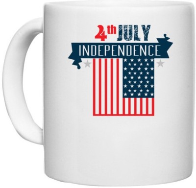 UDNAG White Ceramic Coffee / Tea 'American Independance Day | 4th July Independent' Perfect for Gifting [330ml] Ceramic Coffee Mug(330 ml)