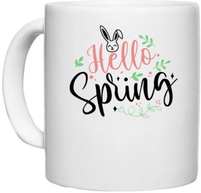 UDNAG White Ceramic Coffee / Tea 'Spring | hello spring' Perfect for Gifting [330ml] Ceramic Coffee Mug(330 ml)