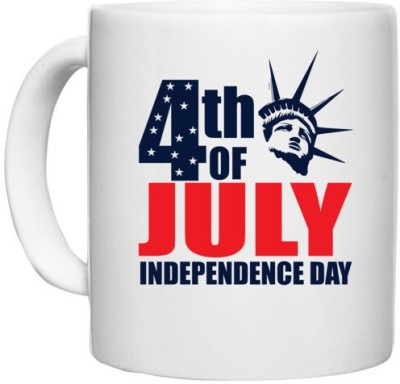 UDNAG White Ceramic Coffee / Tea 'American Independance Day | 4th of july independence day' Perfect for Gifting [330ml] Ceramic Coffee Mug(330 ml)